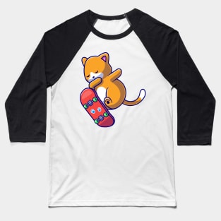 Cute Cat Playing Skateboard Cartoon Baseball T-Shirt